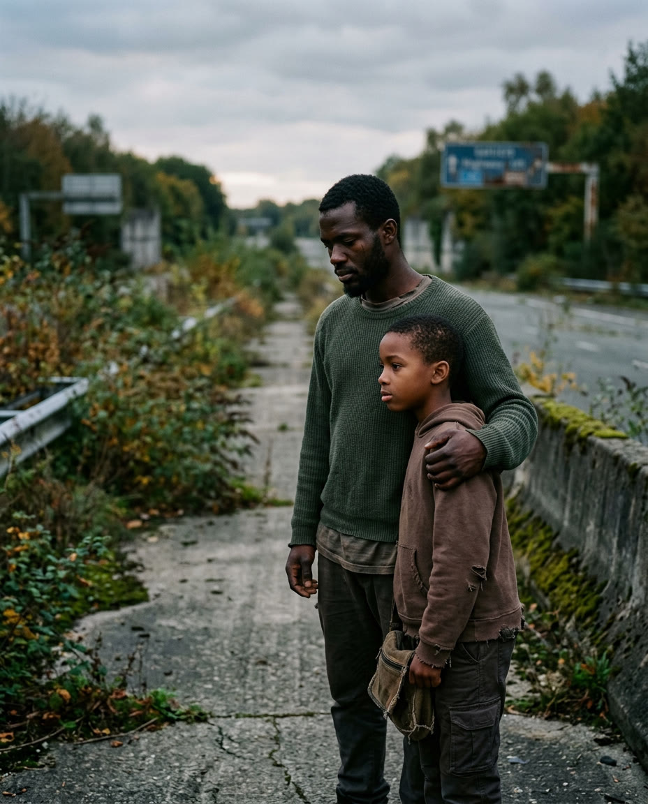 Original illustrated portrait evoking Henry & Sam, a survivor in a world reclaimed by nature